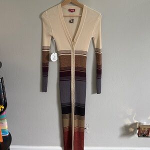 STAUD Multicolor Striped Knit Cardigan Dress Sahara